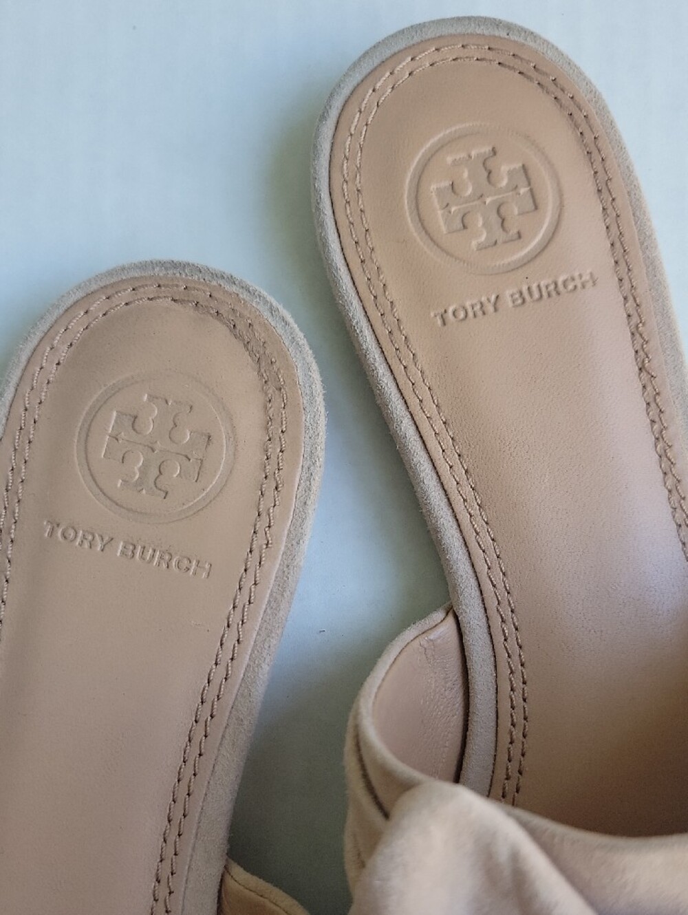 Tory Burch Nude Knotted Suede Slide Mules - Picture 2 of 6